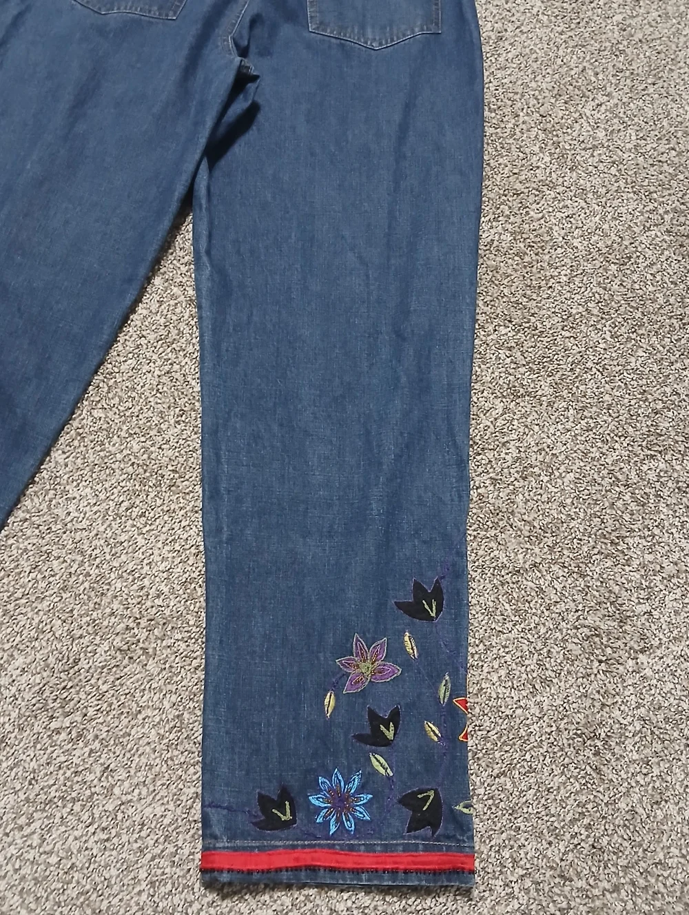 Chico's 100% Cotton Embroidered Wide Leg Denim Jeans - Multicolor Floral Detail - Picture 11 of 16